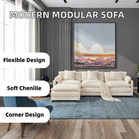 Ensemble de canapés modulaires en tissu chenille compressé de luxe, design moderne, nouveau, pour salon, en forme de L, accoudoirs carrés, coussin