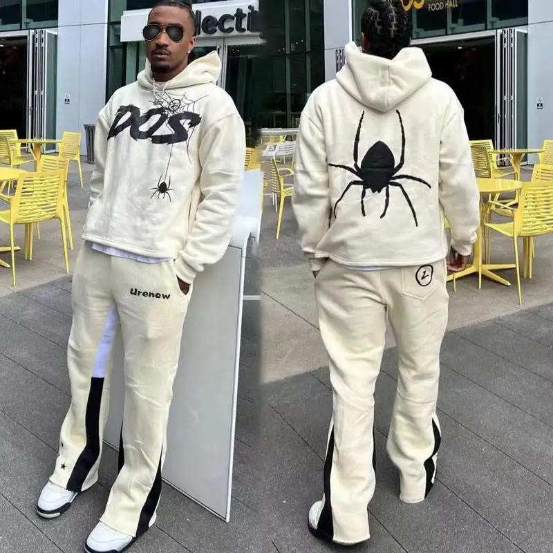 Custom logo100% Cotton Sweat Suits Two Piece Oversized french terry oversized puff print men tracksuit