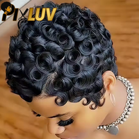Perruque Chioma en promotion, fabriquée à la machine, coupe pixie bouclée, noire naturelle, en cheveux humains bruts, pour femmes noires