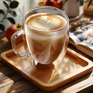 Verre borosilicate à double paroi transparent de 350 ml, qualité alimentaire, sans plomb, avec poignée, résistant à la chaleur, passe au lave-vaisselle, pour latte et cappuccino - Product Image 5