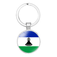 Porte-clés Drapeau du Lesotho en Verre de Qualité, Accessoire de Sac, Pendentif, Anneau Porte-clés, Design National des Pays, Personnalisé, Vente en Gros à Bas Prix