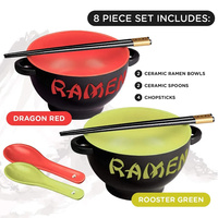 Vente en gros sur mesure Bol à nouilles ramen japonais noir rouge coréen fait à la main en céramique profonde pour mélange de soupe avec baguettes et cuillère