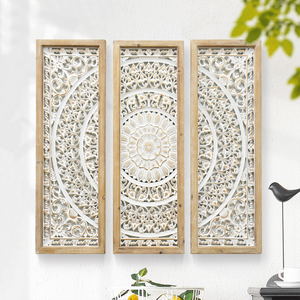 Panneau mural en bois sculpté rectangulaire, style rustique antique, shabby chic, écologique, pour la décoration intérieure - Product Image 1