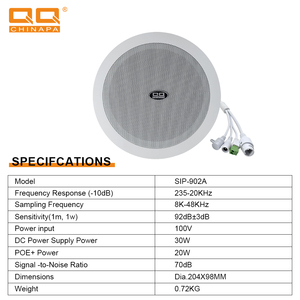 Qqchina PA PA hệ thống 10W SIP Mạng loa trần hoạt động với lửa Dome hỗ trợ PoE cung cấp điện - Product Image 4