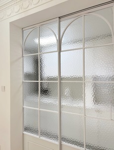 Porte coulissante minimaliste en aluminium à cadre fin, double vitrage en verre trempé blanc crème, pour chambre, cuisine, salle de bain, villa, hôtel - Product Image 6