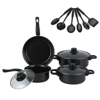 Ensemble de casseroles en fonte antiadhésives de 13 pièces pour la cuisine, avec couvercles en verre transparent, construction métallique, casseroles et poêles noires pour un usage domestique
