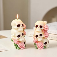 Halloween 3-Kopf-Knochen-Kuchenform aus Silikon für DIY-Tischdekoration, Ornament, Aromatherapie, unregelmäßige Form, Baumwolldocht