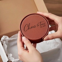 Sous-verres en cuir PU personnalisables avec logo imprimé, sous-verres en cuir gravables au laser pour mariage avec support inclus