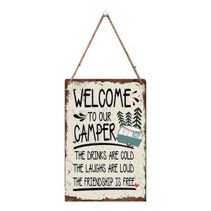 Etiquetas de madera para camping de verano con diseño de punto de cruz, decoraciones de árbol de madera retro para exteriores con pintura de hojalata - Product Image 5