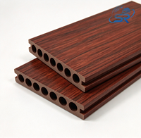 Planches de terrasse en WPC co-extrudé 150x22mm, 7 trous ronds, creuses, pour extérieur, composite, double face, grain de bois