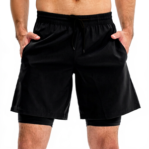 Shorts de sport pour homme 2 en 1, gris, double couche, compression, respirants, pour la course à pied et la gym - Product Image 1