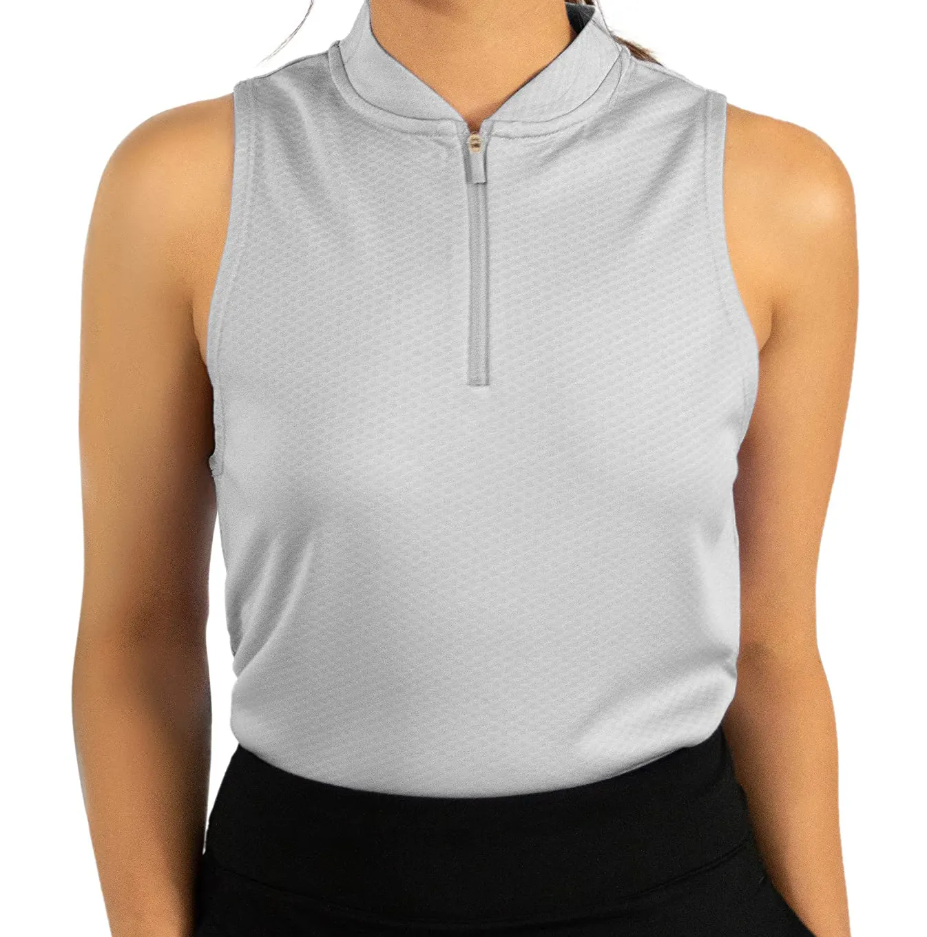 Camiseta polo de golfe sem gola e sem mangas para mulheres com pente de mel 100% poliéster com zíper de secagem rápida