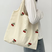 Sac fourre-tout en toile brodé transparent à motif cerise, grande capacité, pour étudiantes, sac à bandoulière pour femme, idéal pour les trajets quotidiens et le travail