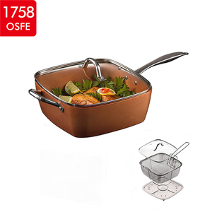 Copper Pot 9.5 Inch Nonstick Deep Square <strong>Induction</strong> <strong>Fry</strong> <strong>Pan</strong> With Glass Lid Oven 4Pcs <strong>Fry</strong> <strong>Pan</strong> Set - Product Image 3