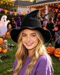 Chapeaux de sorcière pliables en laine à grand bord pointu pour femmes, vente en gros d'usine - Product Image 2