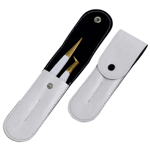 Pince à épiler professionnelle de haute qualité en acier inoxydable anti-magnétique, 2 pièces, pour extensions de cils, personnalisée en forme de L, blanche - Product Image 1