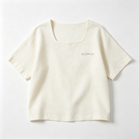 T-shirt à col carré en mélange coton-lin, coupe décontractée, manches courtes, pour femme, fabrication OEM ODM, vente en gros
