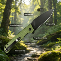 Couteau pliant en acier 8CR18, manche en Micarta, ouverture fluide avec clip de transport profond pour le camping, la randonnée et l'EDC
