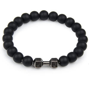 Bracelet haltère en lave volcanique noire naturelle, perles noires mates, bijoux de fitness pour femmes et hommes - Product Image 4