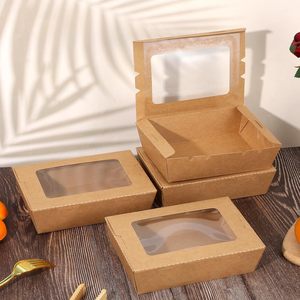 Hộp đựng thức ăn nhanh có thể tái chế, hộp giấy <span class=keywords><strong>kraft</strong></span> nâu tùy chỉnh, hộp salad gấp gọn dùng mang đi có cửa sổ - Product Image 5