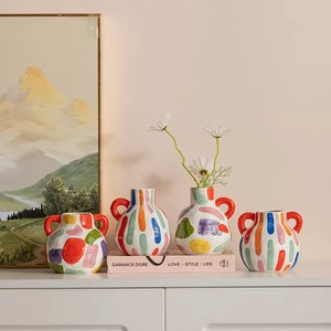 Jarrón de Cerámica Retro <span class=keywords><strong>Pintado</strong></span> <span class=keywords><strong>a</strong></span> <span class=keywords><strong>Mano</strong></span> Directo de Fábrica, Juego de Regalo para Decoración del Hogar, Oficina, Dormitorio, Adorno Decorativo para Mesa, Maceta - Product Image 1