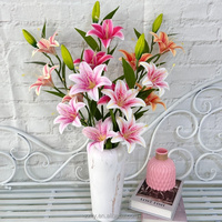 Seiden-Dreikopf-Lilie Künstliche Blume 3D-Gedruckt Handgefertigt Luxuriös für Hochzeitsfotografie Heimdekoration Valentinstag Abschlussfeier