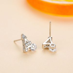 Boucles d'oreilles clous Tour Eiffel en argent sterling S925 avec zircone taille ronde, version cuivre personnalisable - Cadeau créatif pour femme - Product Image 4