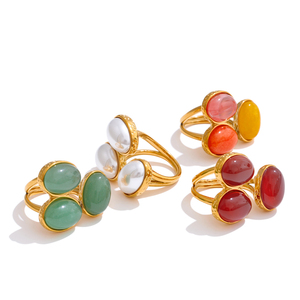 1990 модные женские кольца из нержавеющей стали с 2025 агатом из натурального камня - Product Image 1