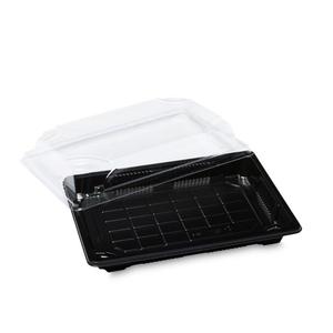 Black Takeway Disposable Plastic Food Container Sushi Tray Custom Togo Box With Clear Lid