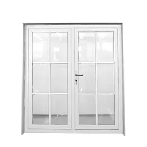 Design della griglia delle porte in vetro a battente con telaio in alluminio bianco con doppi vetri per rivestimento in vetro per porte di appartamenti