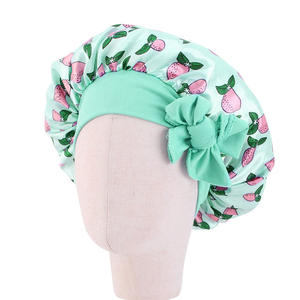 <span class=keywords><strong>Gorro</strong></span> de ducha popular europeo y americano con estampado de frutas para bebé, transpirable, impermeable, de poliéster satinado, con correa elástica para el cabello - Product Image 4