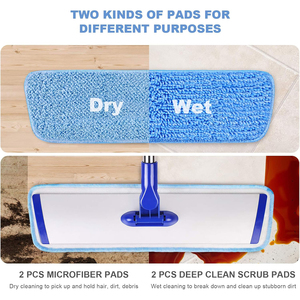 Système de nettoyage de sol professionnel avec manche en acier inoxydable CF, 4 tampons de serpillière réutilisables et lavables, serpillière en microfibre de 18 pouces pour la maison - Product Image 2