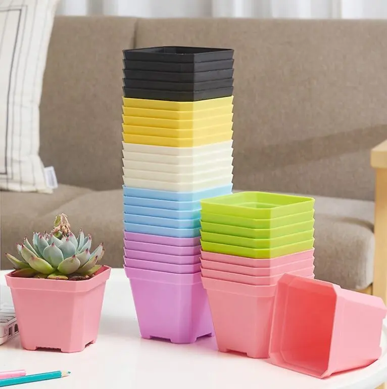Pot Tanaman Plastik Kotak Warna-warni, Pot Bunga dengan Baki Palet Dekorasi Piring dari Rumah Kantor Taman Toko Bunga