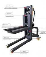 Chariot élévateur manuel compact KEYI avec déplaceur latéral électrique, batterie au plomb-acide, pneus en polyuréthane, hauteur de levage de 160 cm
