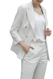 Blazer Slim Fit wanita, pakaian Formal kantor perempuan setelan disesuaikan mode Double Breasted