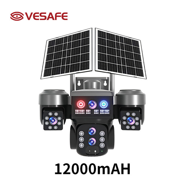 VESAFE 6MP V380 Pro Solar Wireless 4G WiFi Security PTZ Camera Optical Zoom Outdoor Security 4G Sim Card Solar CCTV Camera