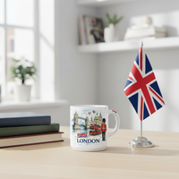 Mug en porcelaine 350 ml avec poignée, motif bus en dolomite, souvenir du Tower Bridge de Londres et du drapeau britannique, cadeau de voyage, compatible lave-vaisselle et micro-ondes