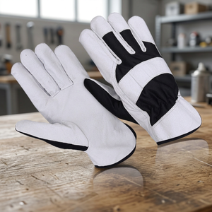Gants de sécurité en cuir blanc et noir, pointes des doigts antidérapantes, bracelet élastique, usage général - Product Image 2