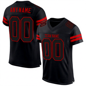 Custom American Football Jersey Black Red <b>Mesh</b> V Neck <b>Short</b> Sleeve Moisture Wicking Polyester Team Uniform Adult Unisex 300g All - Product Image 1