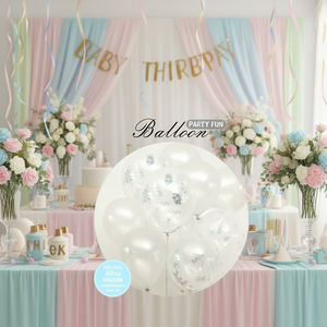 Kit de ballons de fête amusants, 12 pouces, en latex argenté avec confettis, ronds, pour décoration DIY de mariage, anniversaire, ou de fête prénatale - Product Image 2
