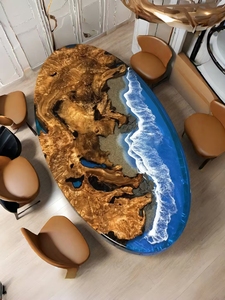 Set Tavolo da Pranzo <span class=keywords><strong>in</strong></span> <span class=keywords><strong>Legno</strong></span> Personalizzato, Tavolo con Resina Epossidica Trasparente ad Alta Lucentezza - Product Image 2