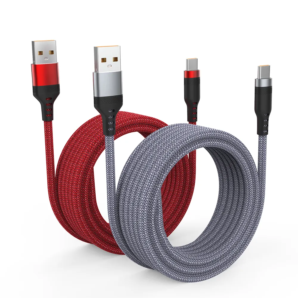 3ft 6ft 10ft Grey Nylon Braided Jacket Type C 5a Usb Type-c Fast Charging Data Cable For Samsung And Sony And LG Mobile Phone