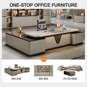 Table de bureau de direction en bois moderne et luxueuse sur mesure, design de table de direction, table de bureau de direction orange et marron - Product Image 4