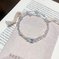 Bracelet en argent 925 avec faux perles en forme de cube de sucre à double couche, élégant et polyvalent, bijoux tendance haut de gamme pour unisexe