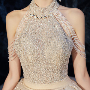 Nuevo Vestido de Novia de Encaje Sencillo y Súper Romántico con Cristales, Manga Corta y Cola Larga - Product Image 3