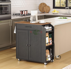 Îlot de cuisine avec prise électrique, étagère à épices et tiroirs, chariot de rangement pour <span class=keywords><strong>la</strong></span> maison et les restaurants, brun rustique - Product Image 2