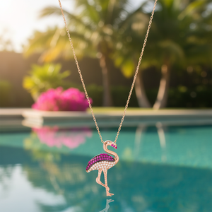 Flamingo Animal diseño claro circón rubí piedra encanto colgante turco hecho a mano venta al por mayor 925 joyería de plata esterlina - Product Image 3