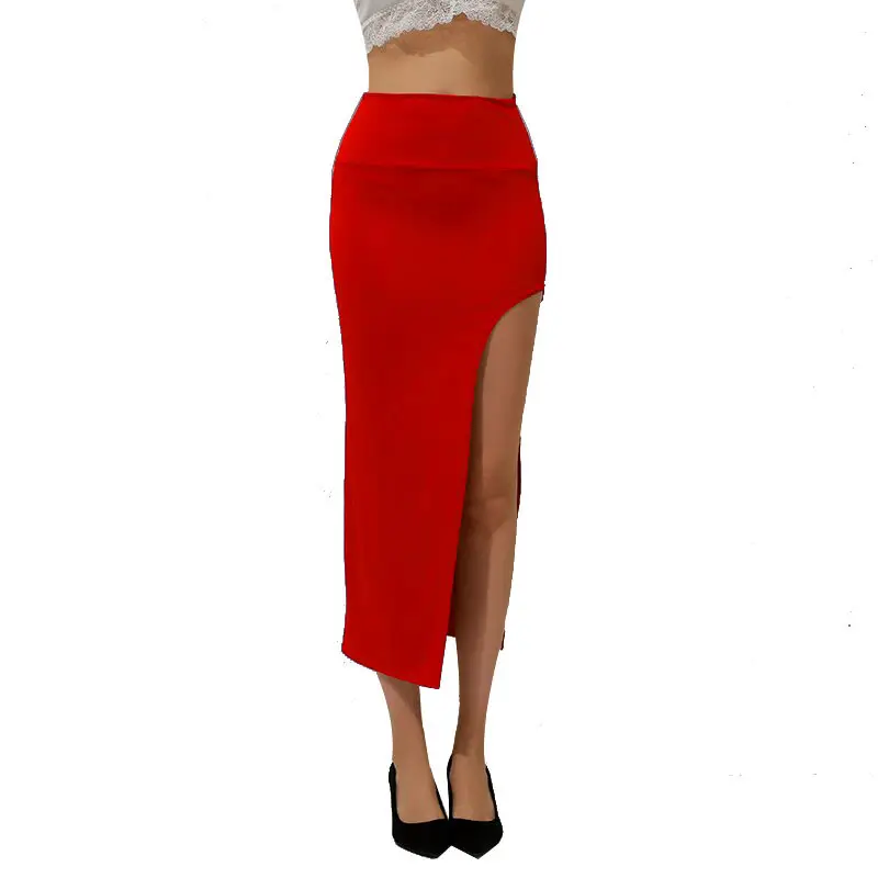 Uzun Etek Faldas Midi Factory Wholesale Women Fashion Sexy Elastic High Slit Long Maxi Skirts For Women
