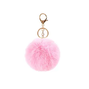 Pendentif de sac mignon avec fermoir mousqueton doré brillant, porte-clés en boule poilu rose personnalisé