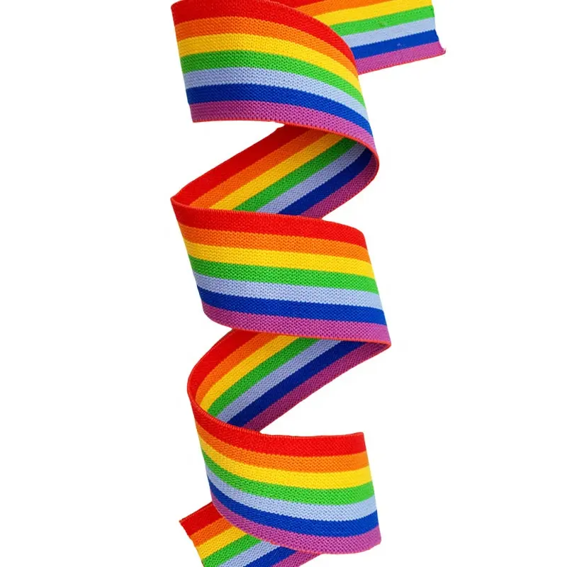 40MM Großhandel Custom Logo Mehrfarbige Streifen Jacquard gewebtes weiches Nylon Regenbogen Gummiband Band für Unterwäsche